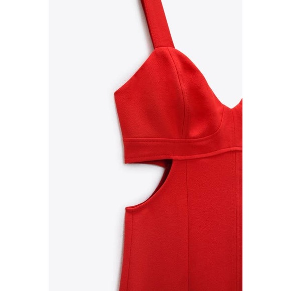 ZARA Blogger  Red Strappy Cut Out Midi Dress 9878/189 Large NWT - Picture 4 of 10